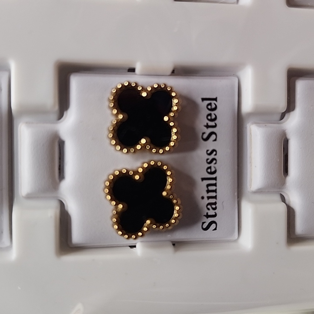 Gold and Black Stainless Steel Earrings